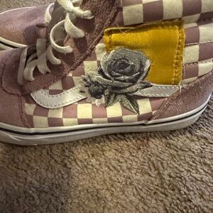 Checkered High-Top Sneakers with Rose Patch